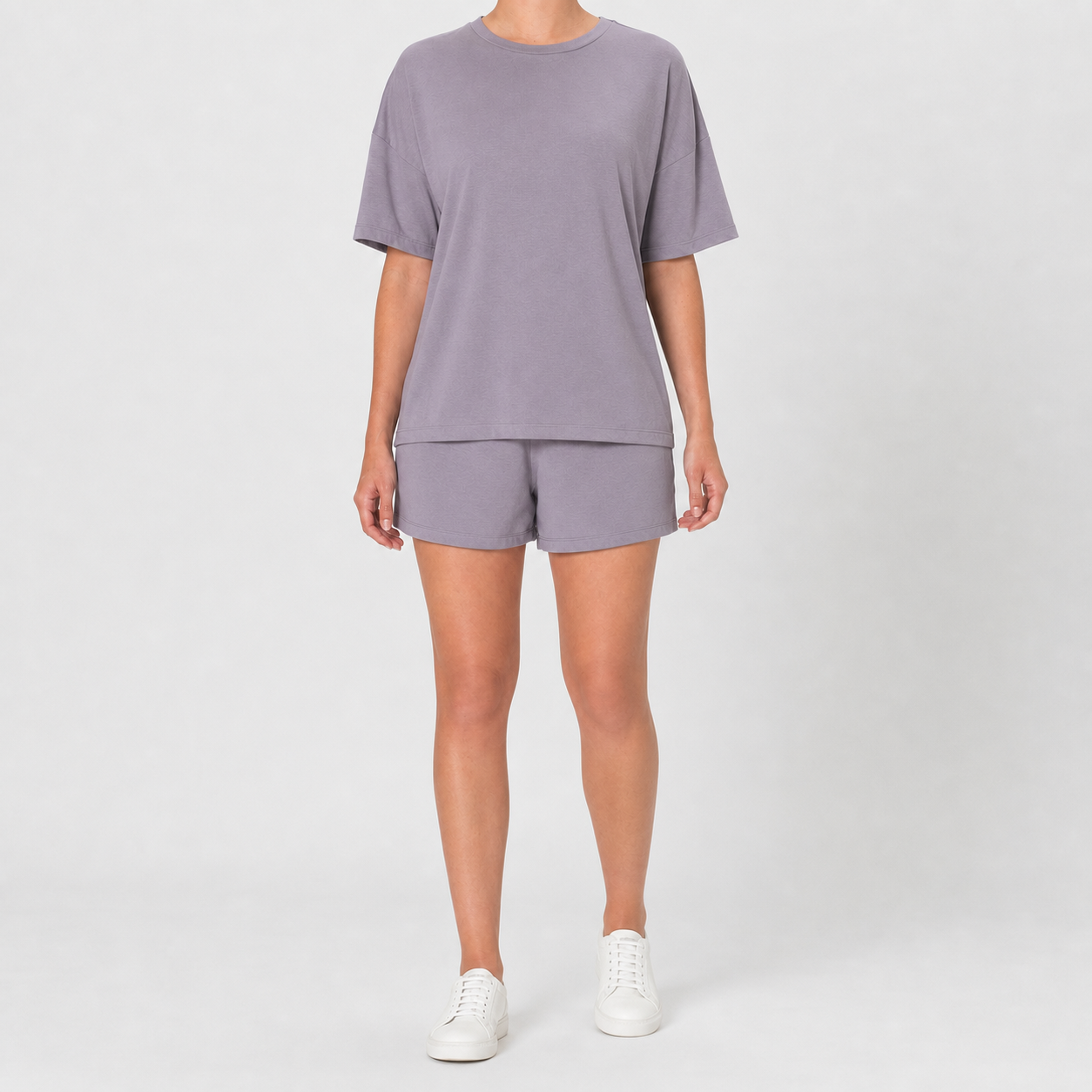 Lavender gray women's relaxed top and shorts set