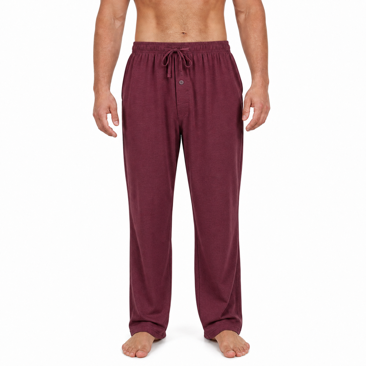 Men's burgundy knit drawstring lounge pants