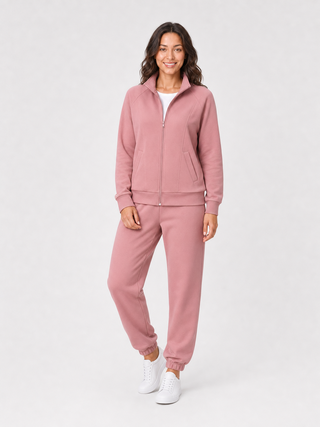 Women's jacket and jogger set in dusty rose