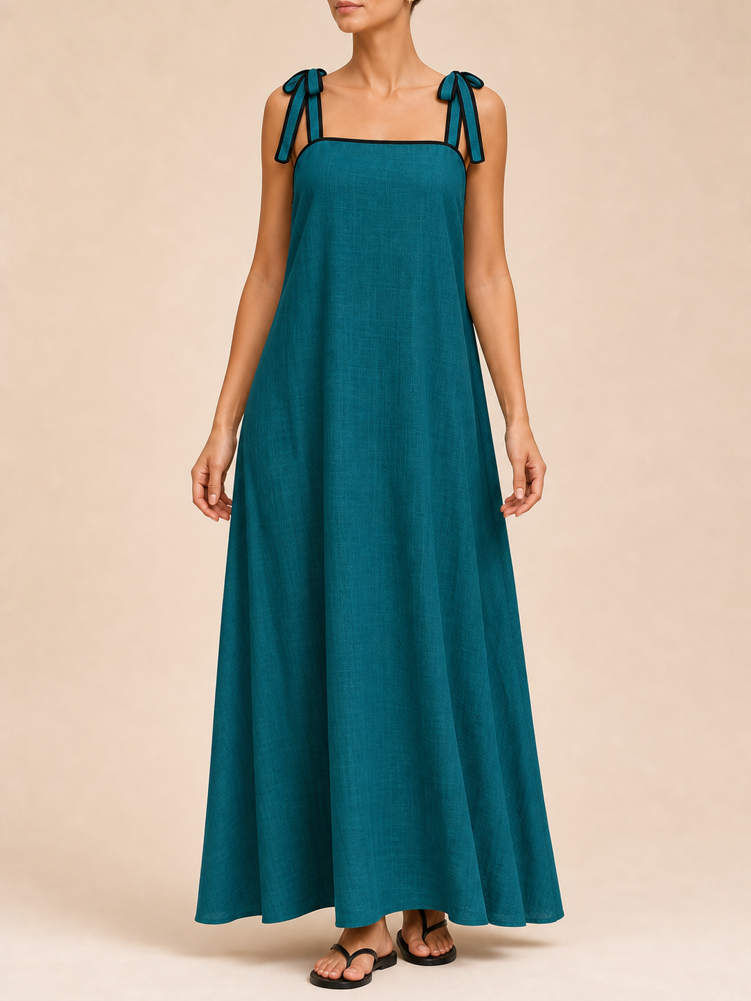 Women's tie-shoulder maxi dress in deep teal