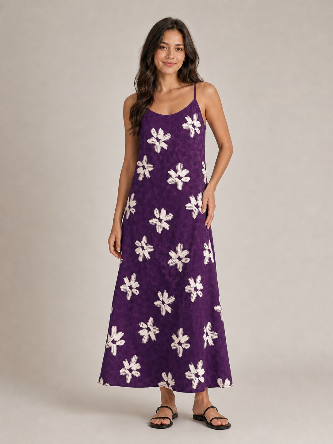 Women's plum purple ivory floral maxi dress