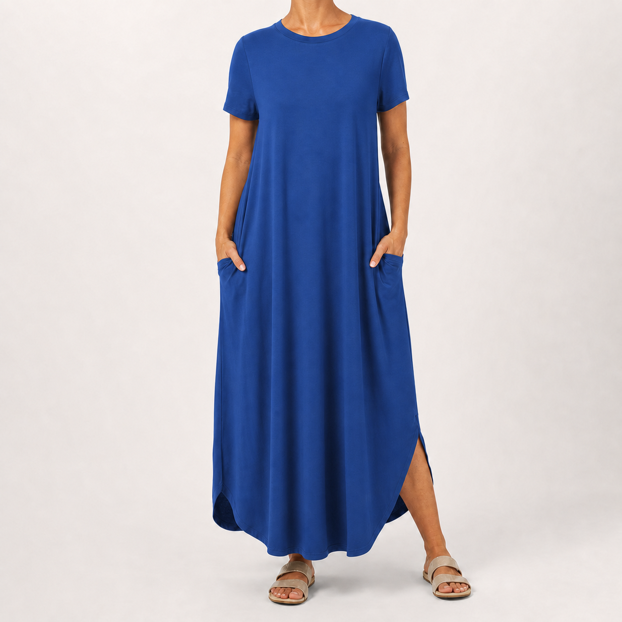 Royal blue women's relaxed pocket maxi dress