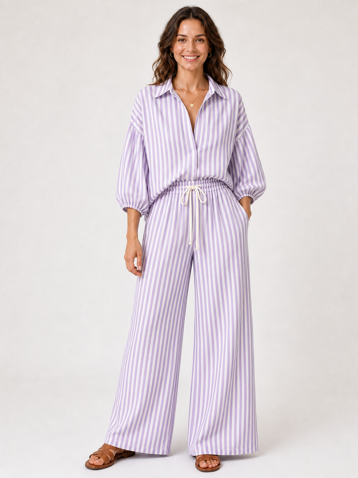 Women's lavender and white striped pants set