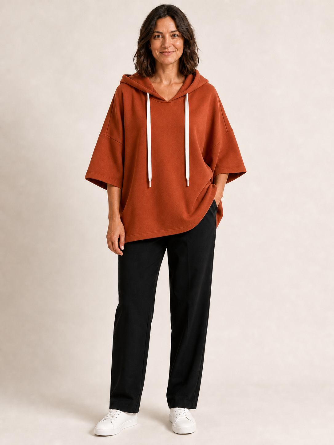 Women's rust oversized short-sleeve hoodie top