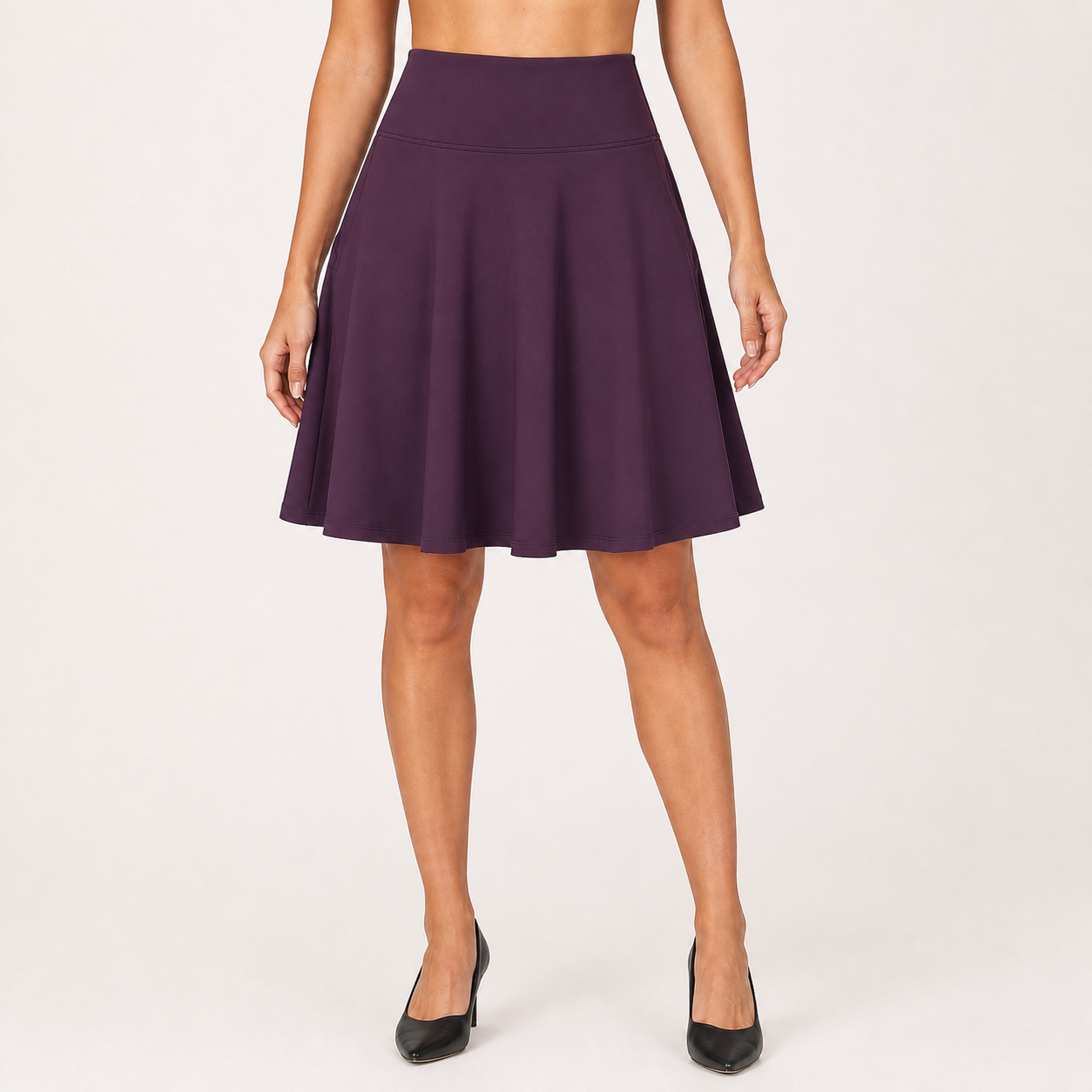 Plum high-waist pocket skater skirt