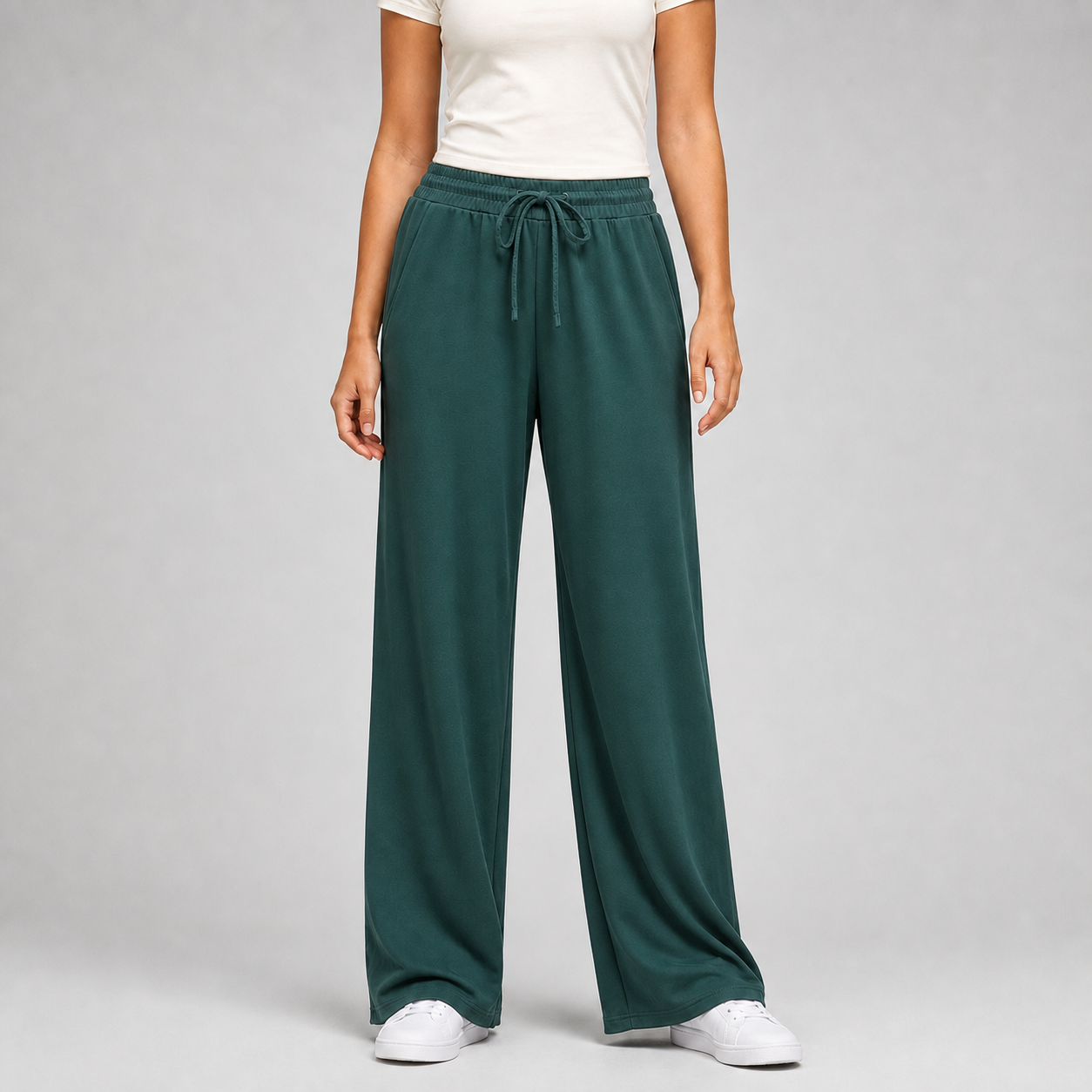 Deep teal women's drawstring wide-leg pants