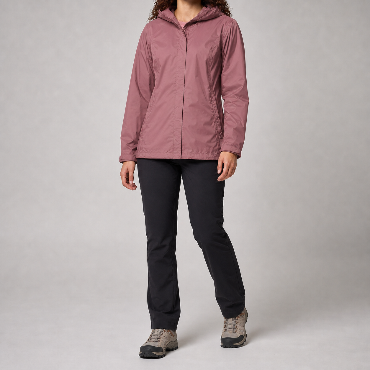 Dusty rose lightweight hooded shell jacket
