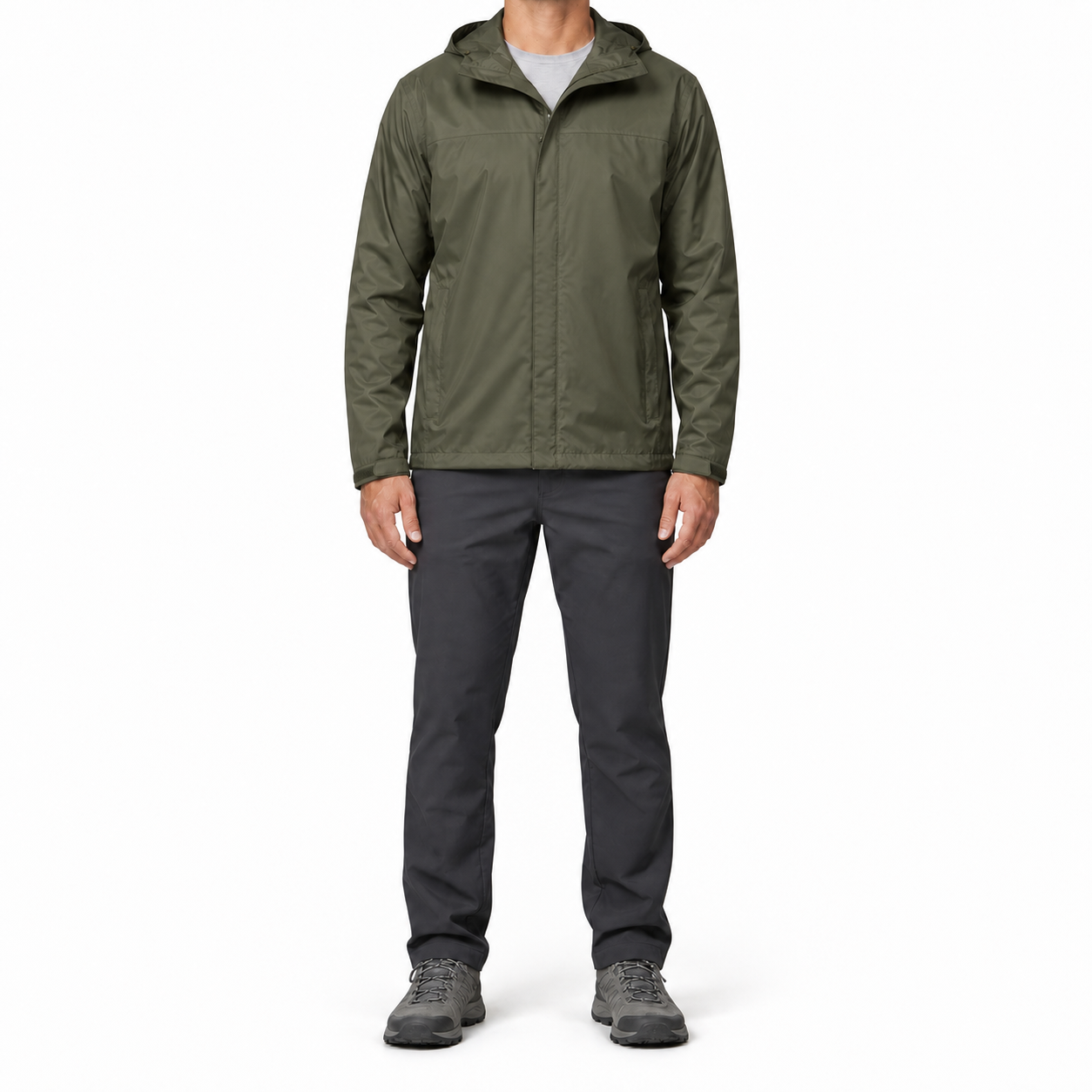Olive men's lightweight hooded shell jacket