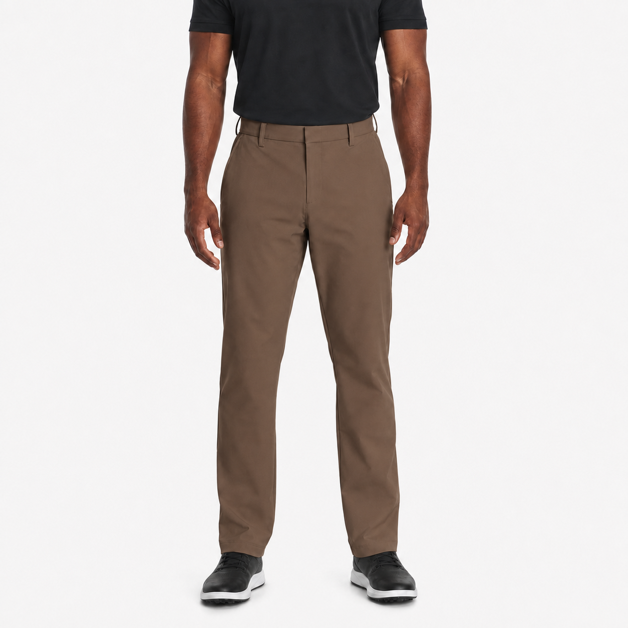 Walnut brown men's flat-front straight-leg pants