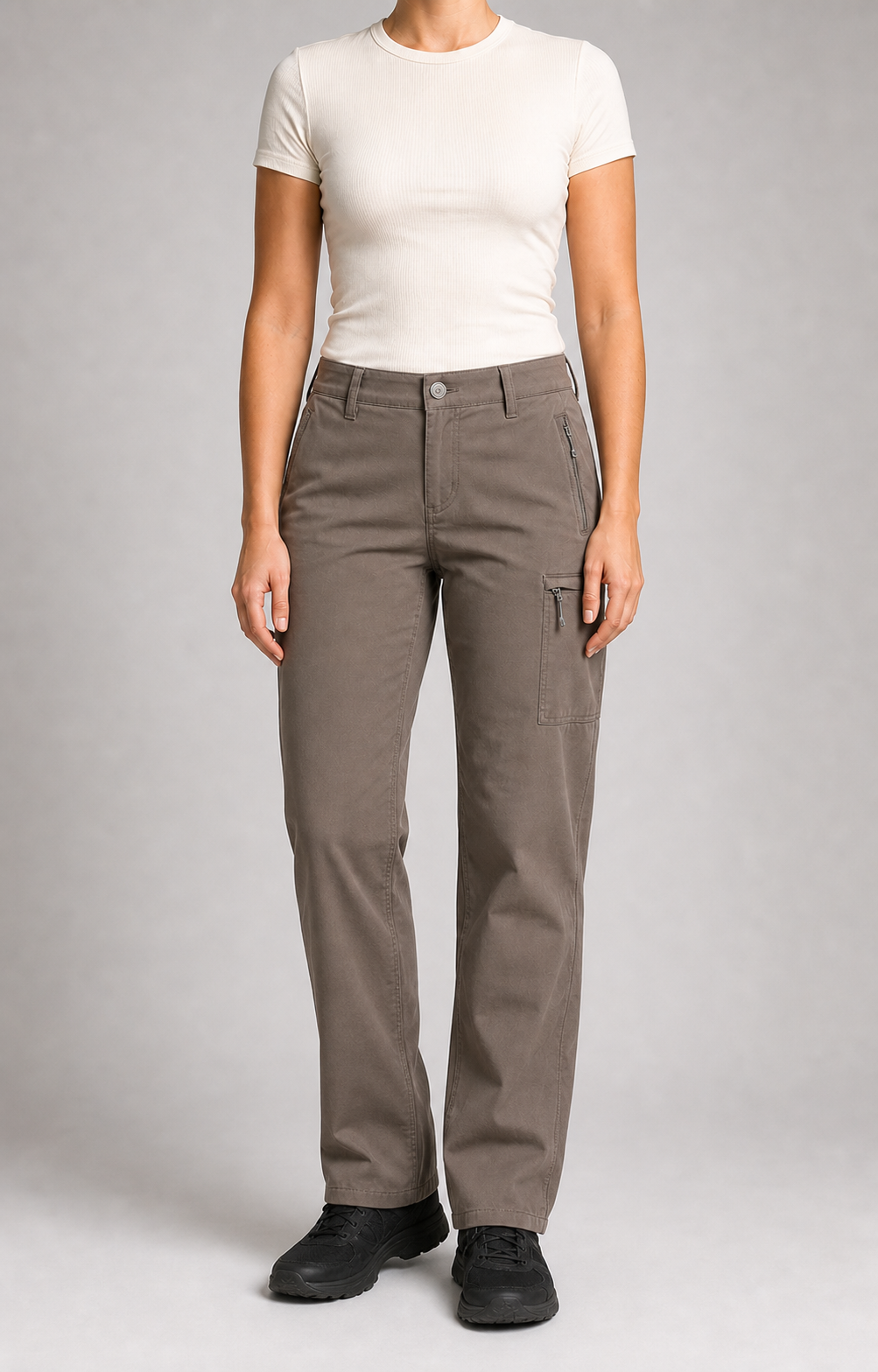 Taupe women's zip-pocket cargo pants