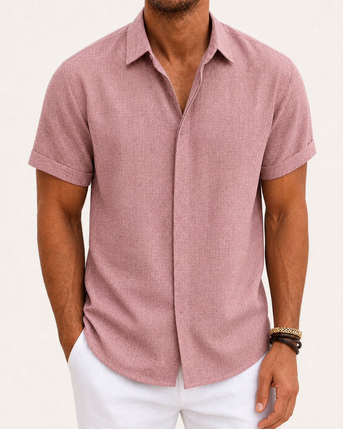 Dusty rose men's textured short-sleeve shirt