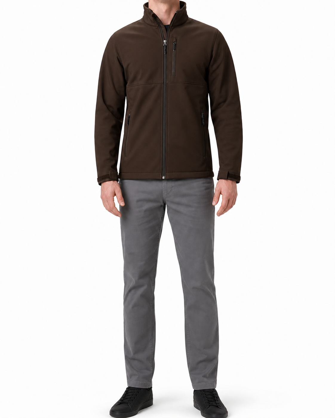 Dark brown men's stand-collar zip jacket