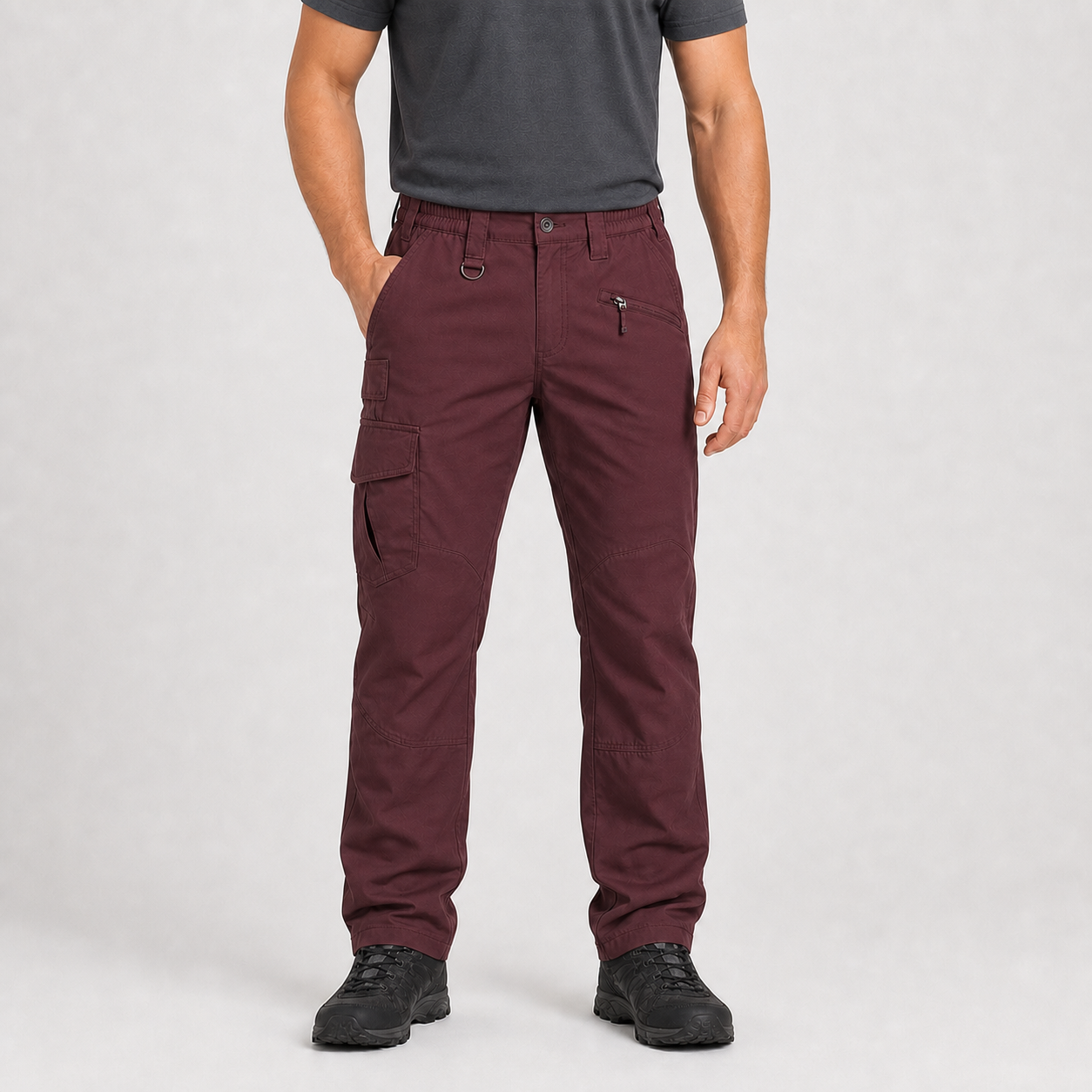 Burgundy men's cargo hiking pants