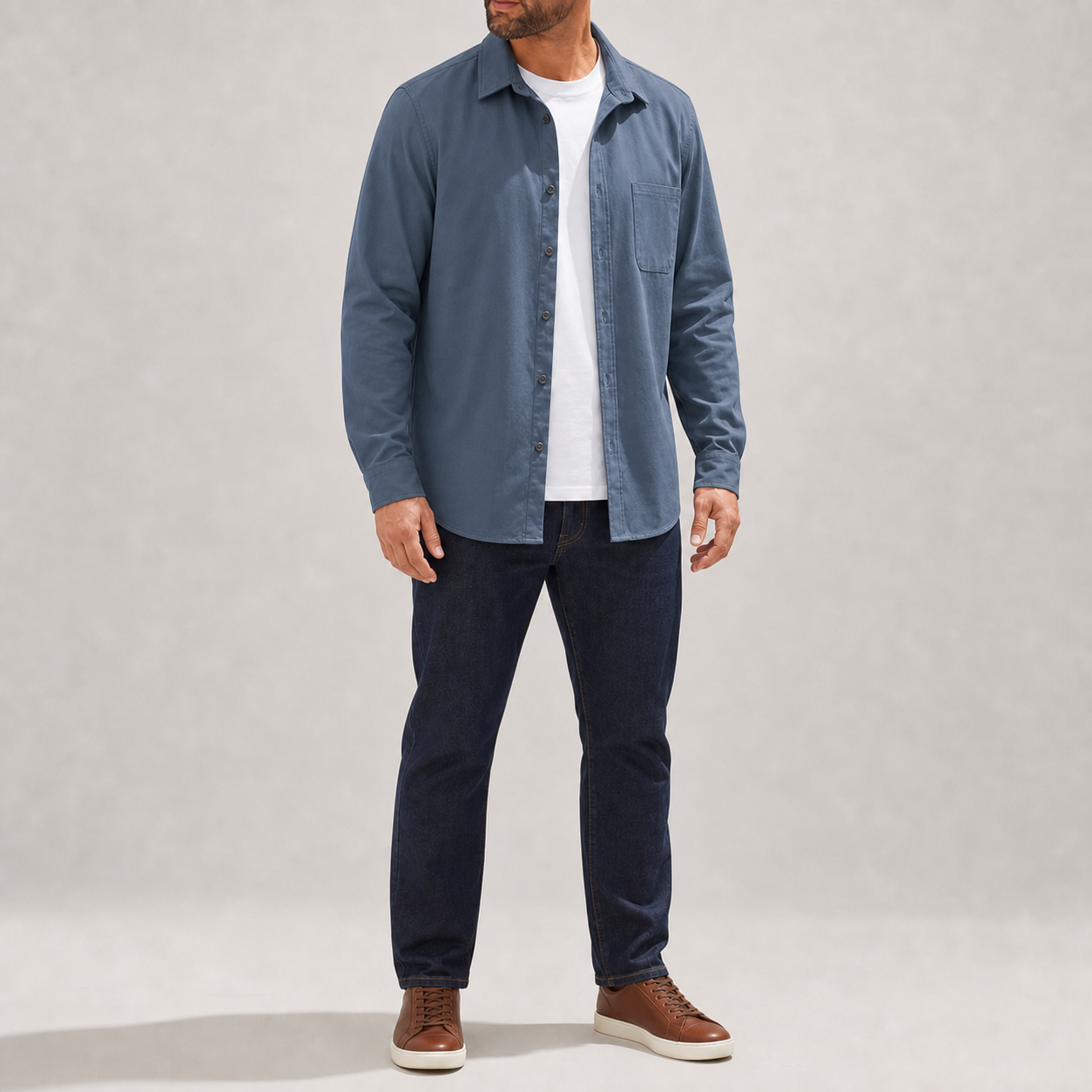 Slate blue men's single-pocket long-sleeve overshirt