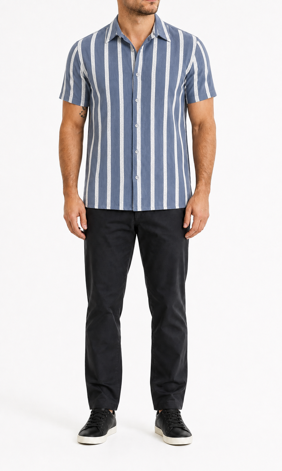 Slate blue striped men's short-sleeve shirt