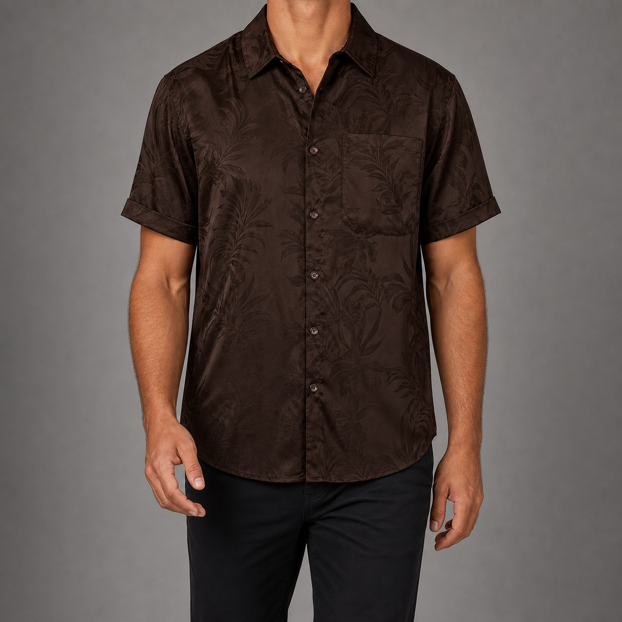 Chocolate brown tonal floral jacquard shirt