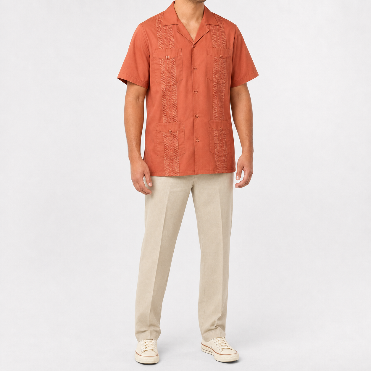 Terracotta men's four-pocket short-sleeve guayabera shirt