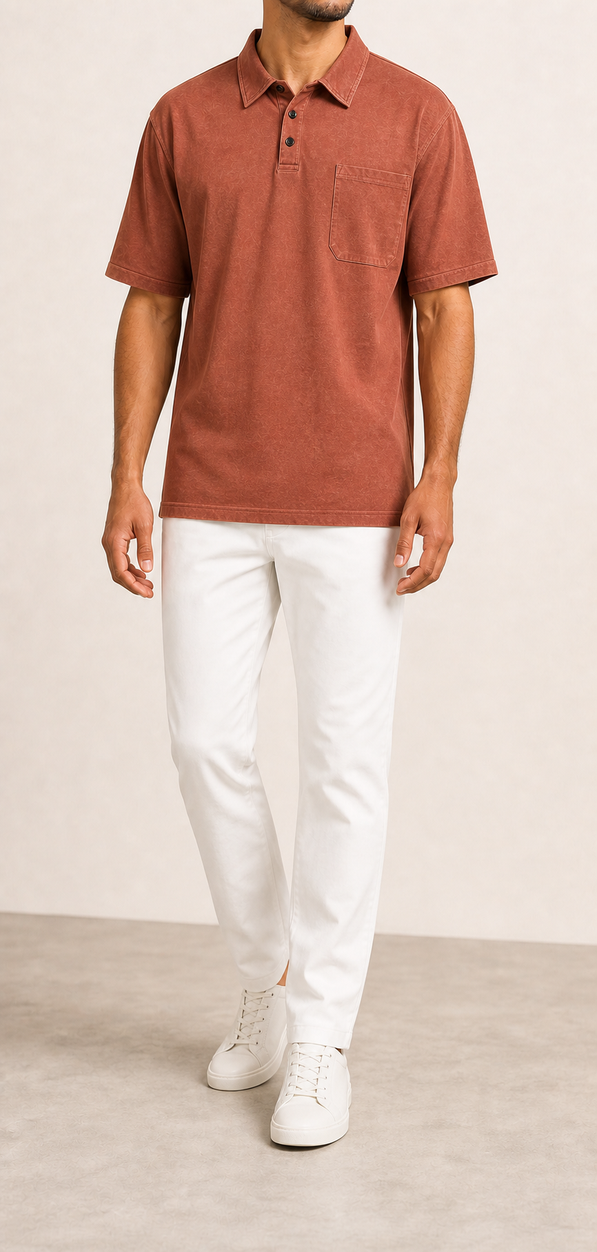 Men's washed terracotta pocket polo