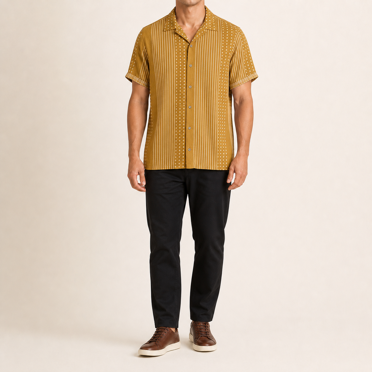 Mustard stripe short-sleeve shirt