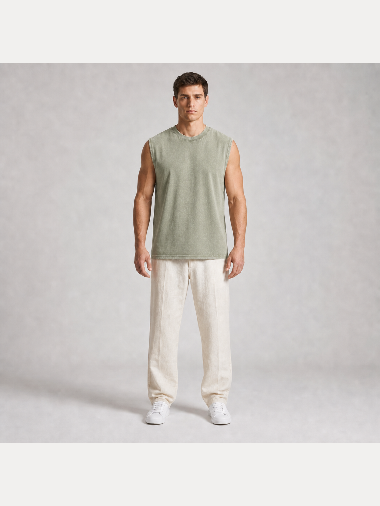 Men's washed sleeveless T-shirt in sage green