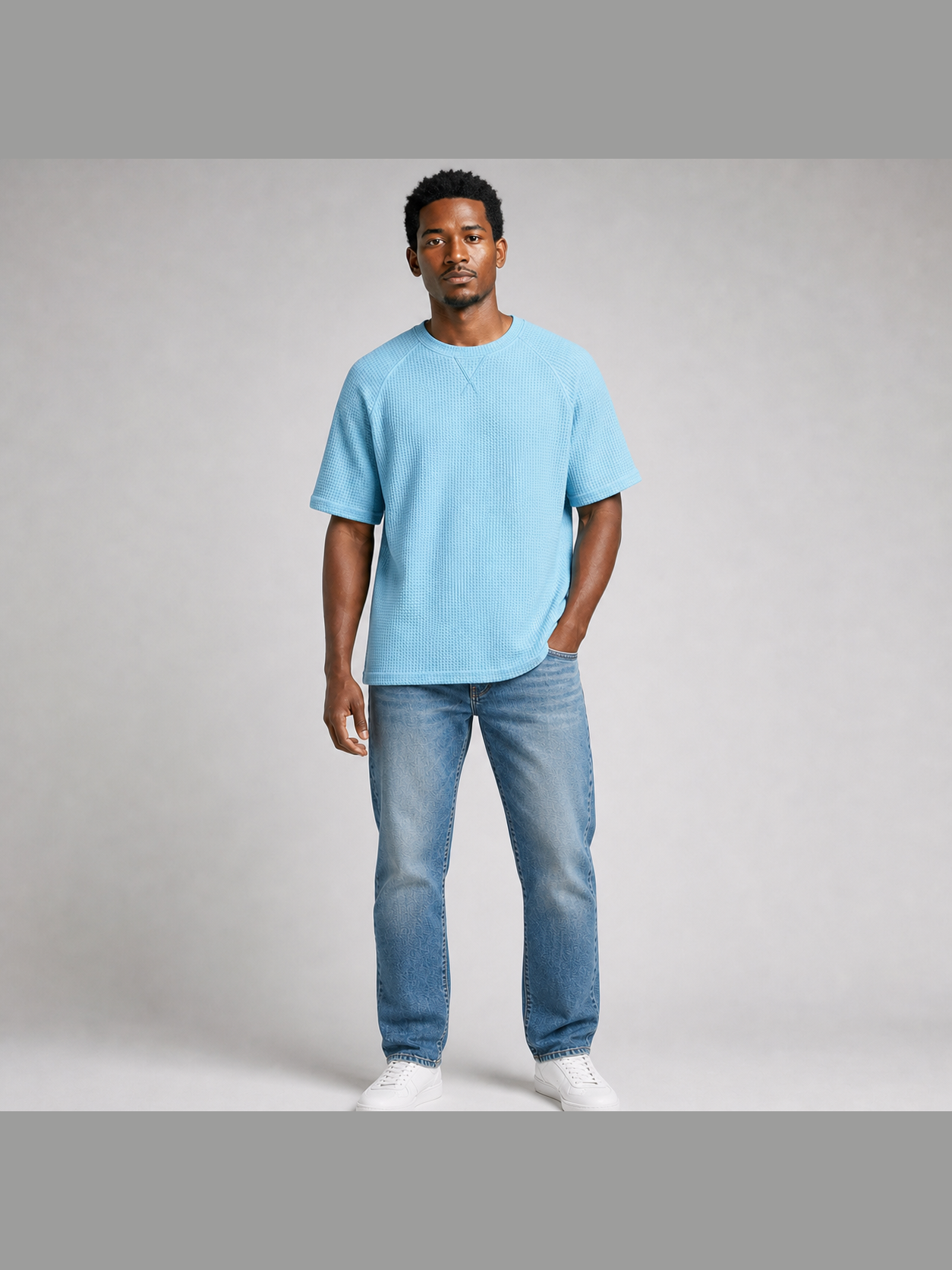 Men's waffle raglan T-shirt in sky blue
