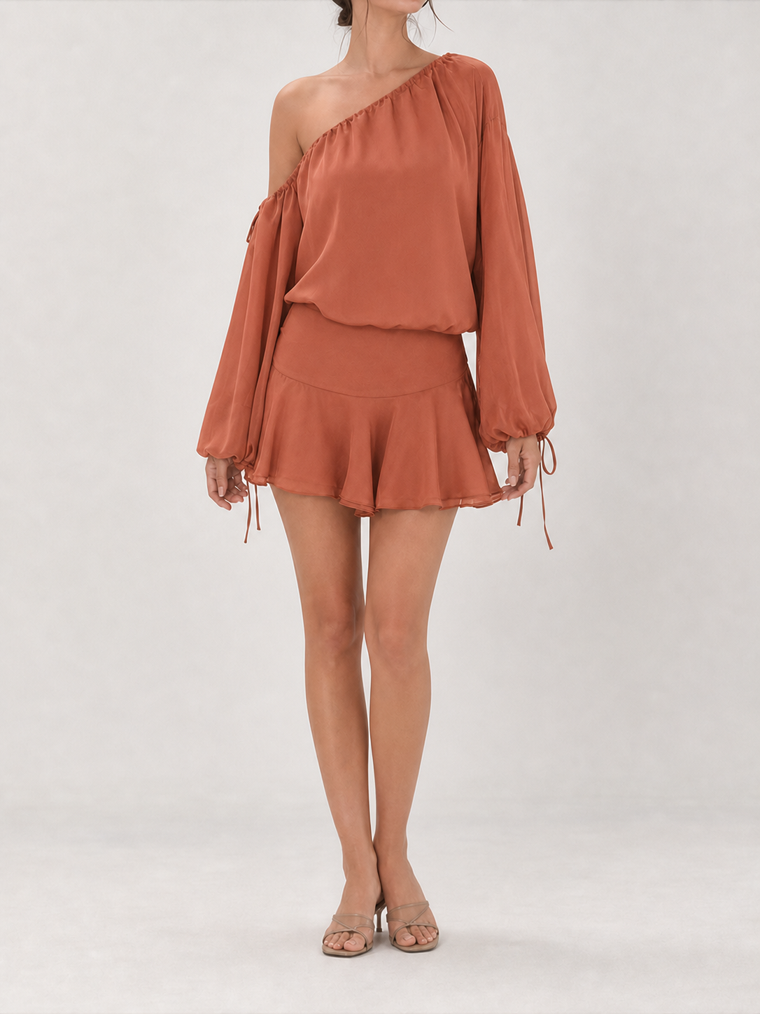 Women's one-shoulder skirt set in terracotta