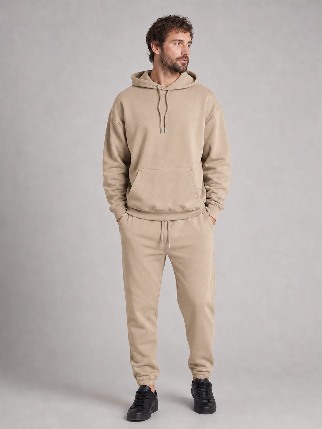 Men's hoodie and jogger set in sand beige