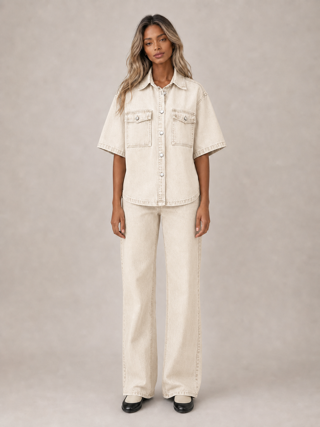 Women's ecru beige denim set