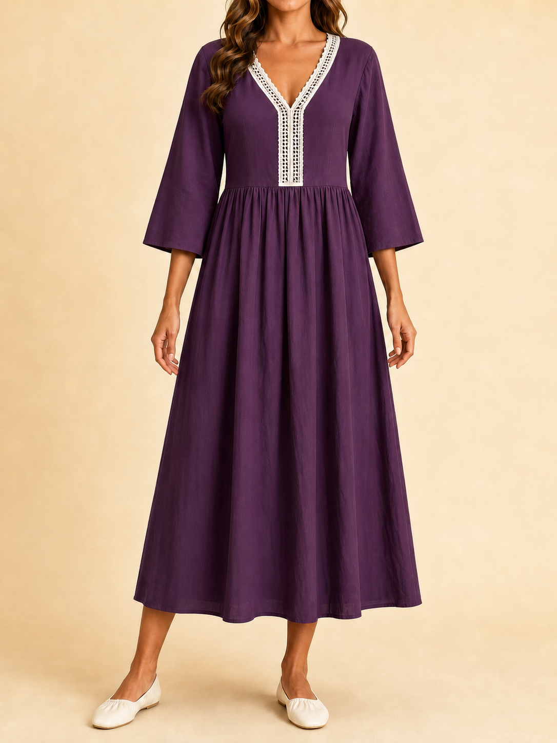 Women's contrast-lace dress in plum purple