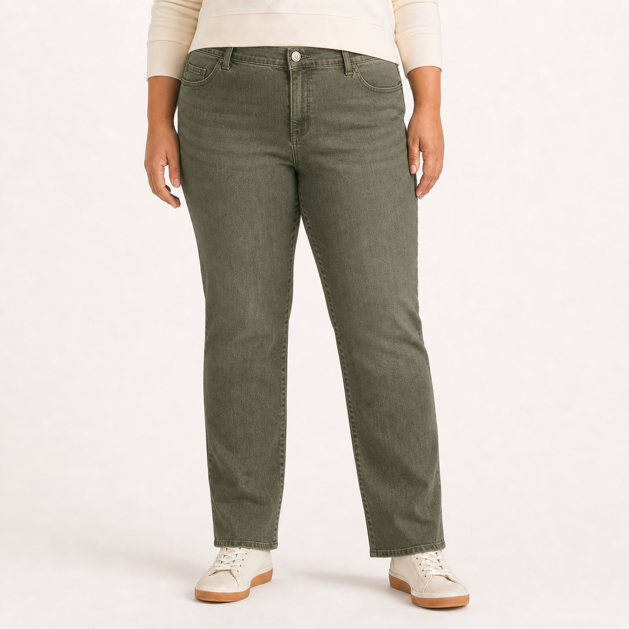 Women's olive-wash plus-size straight-leg jeans
