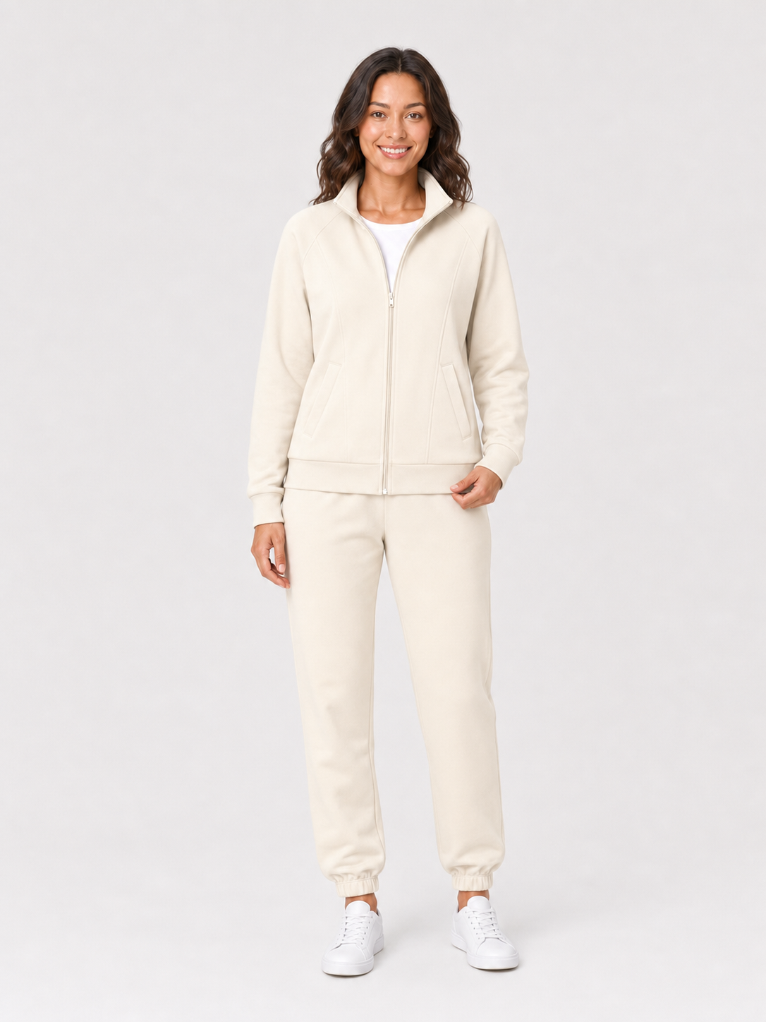 Women's jacket and jogger set in cream