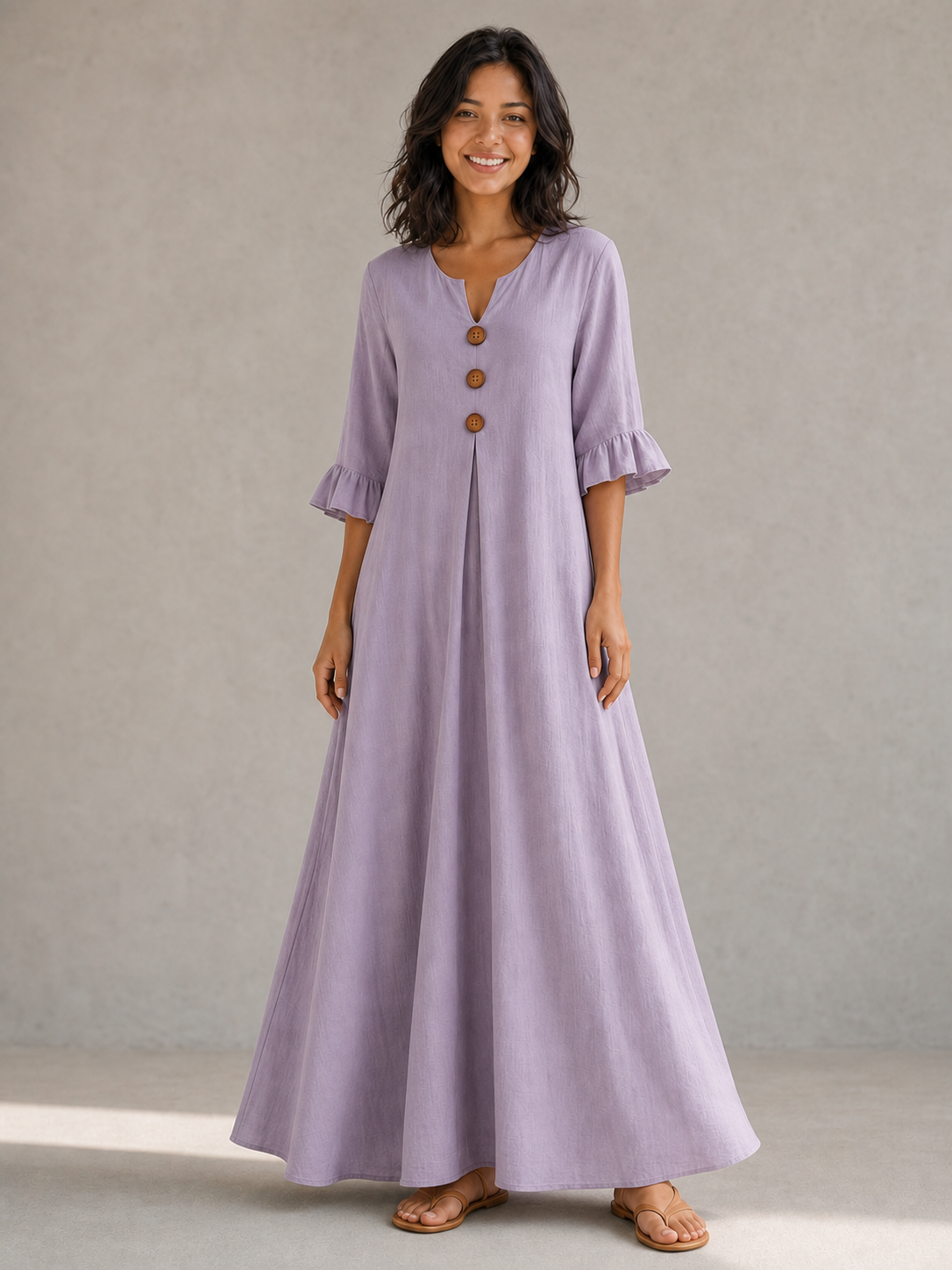 Women's wood-button maxi dress in lavender