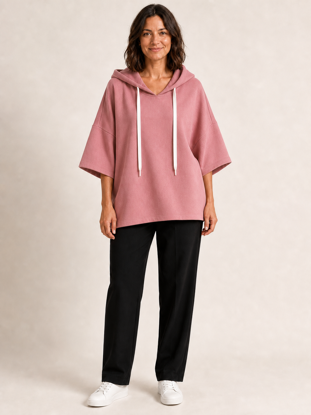Women's dusty rose oversized short-sleeve hoodie top