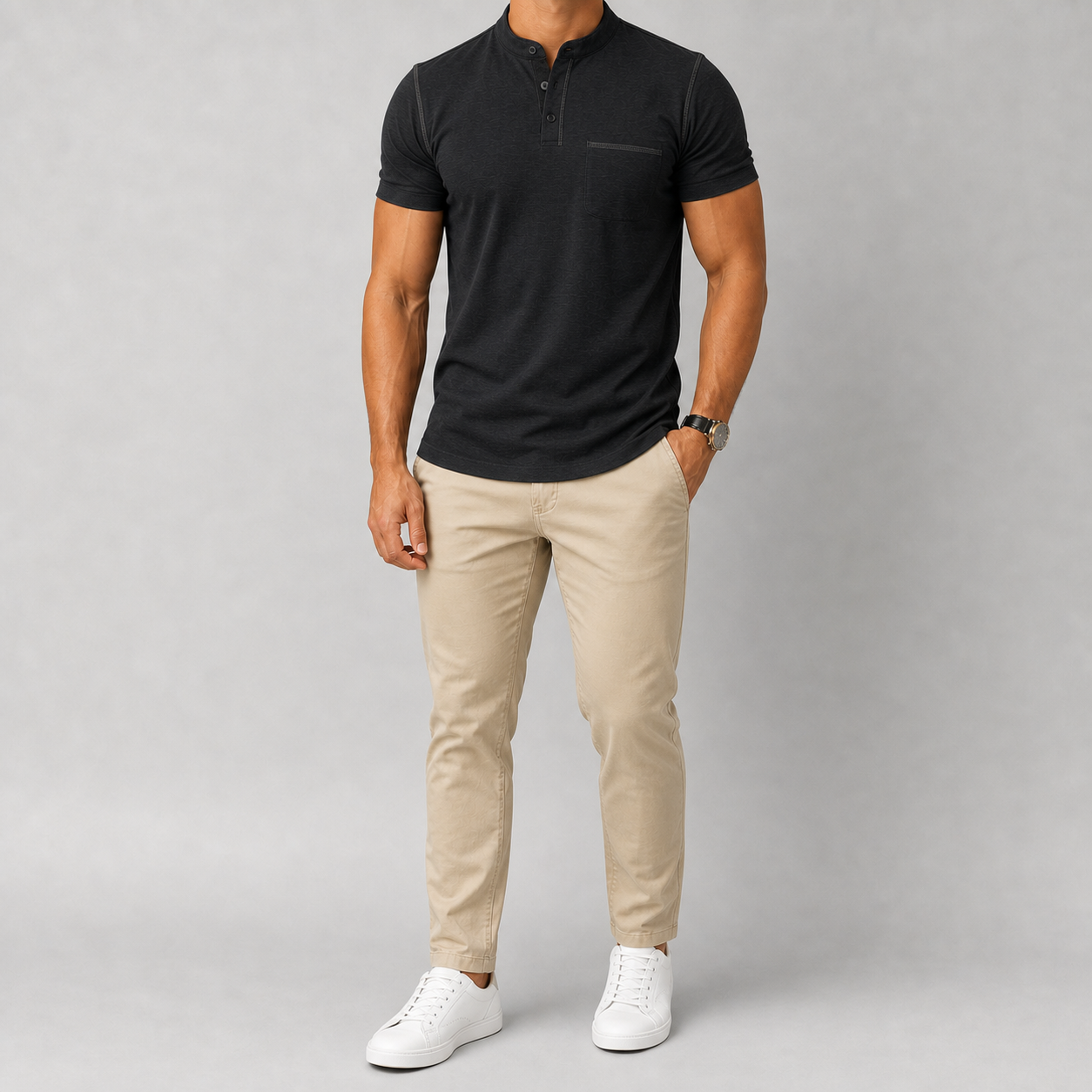 Men's black short sleeve Henley shirt