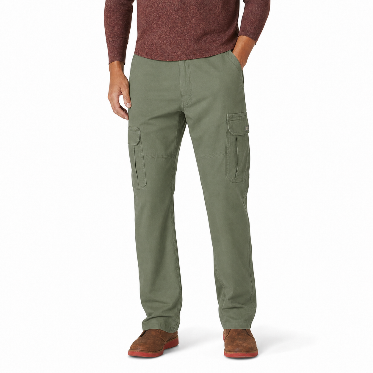 Sage green men's relaxed straight cargo pants