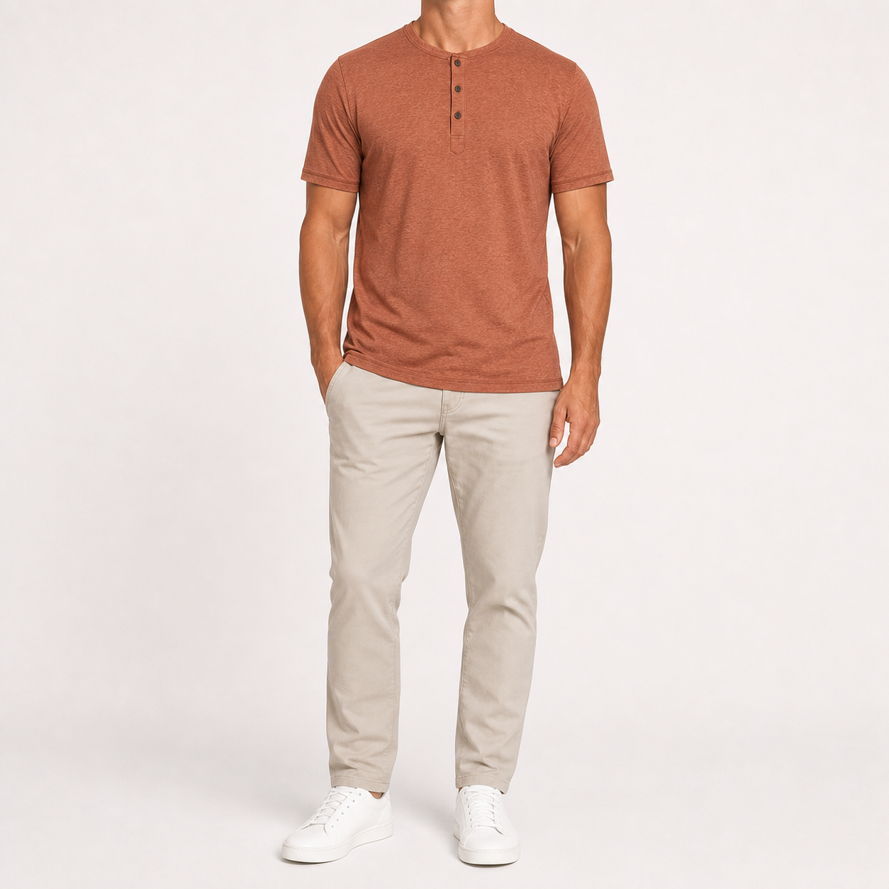 Men's rust brown heathered short-sleeve Henley