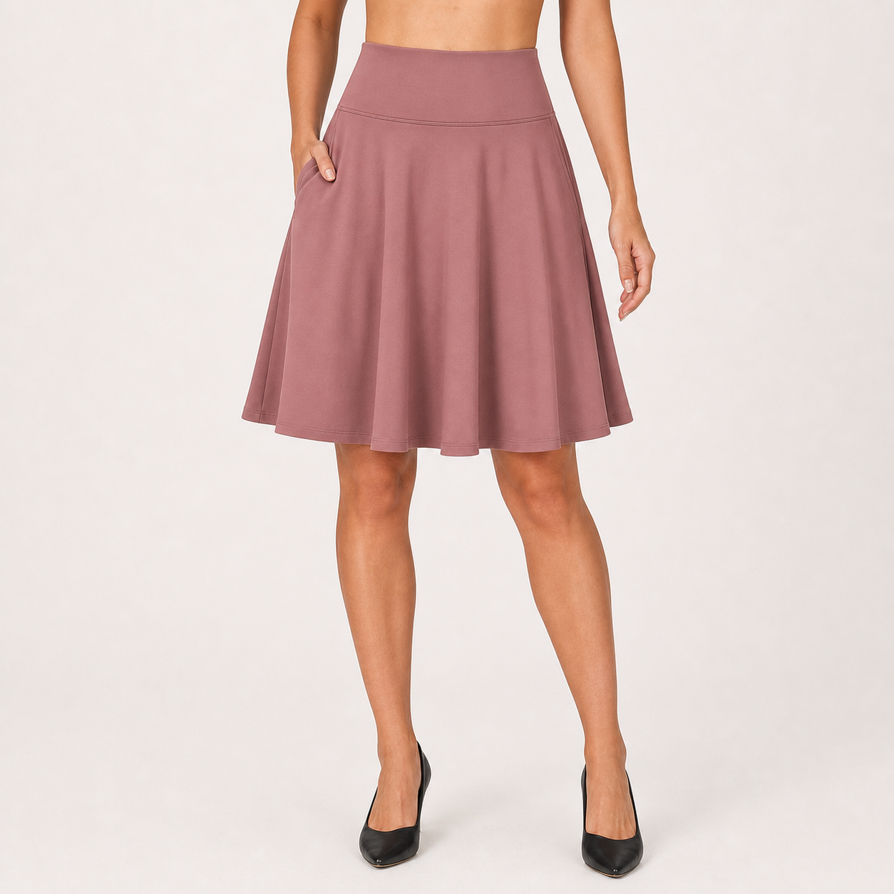 Dusty rose high-waist pocket skater skirt