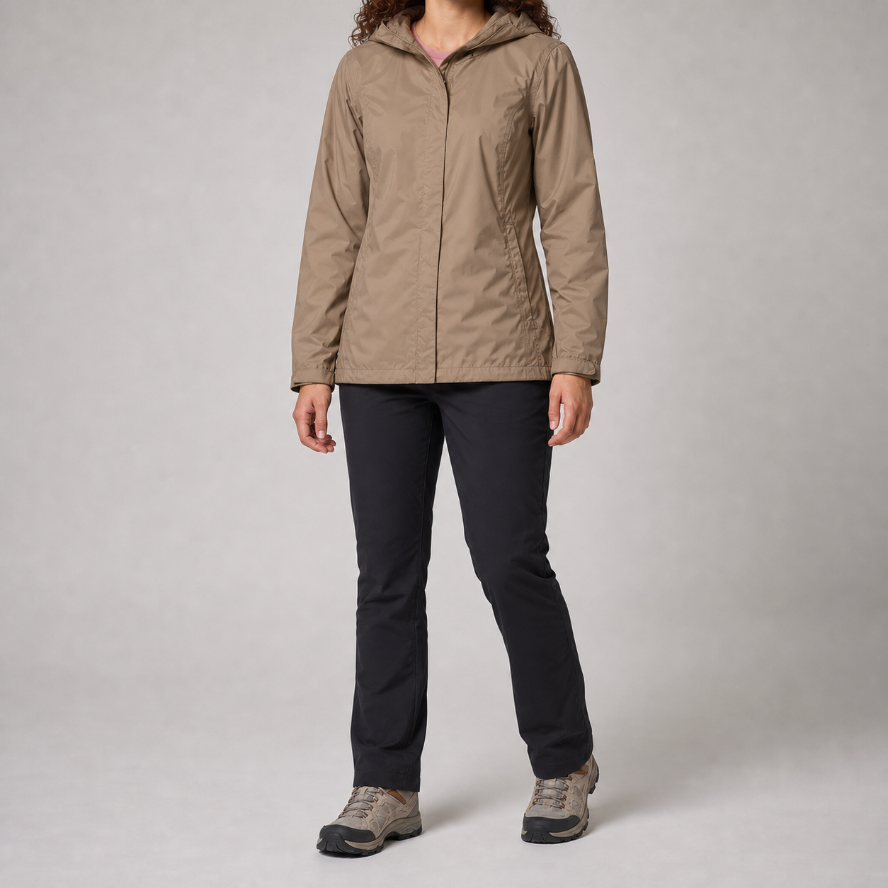 Sandstone lightweight hooded shell jacket