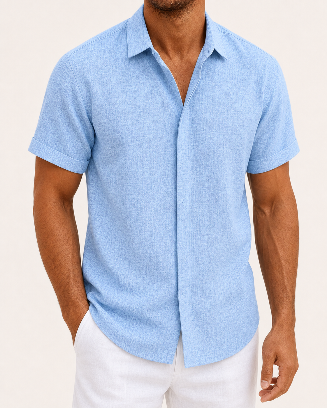 Sky blue men's textured short-sleeve shirt