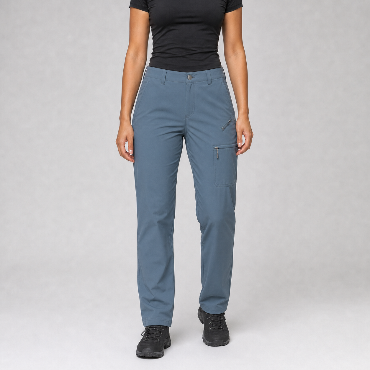 Dusty blue women's straight-leg cargo hiking pants