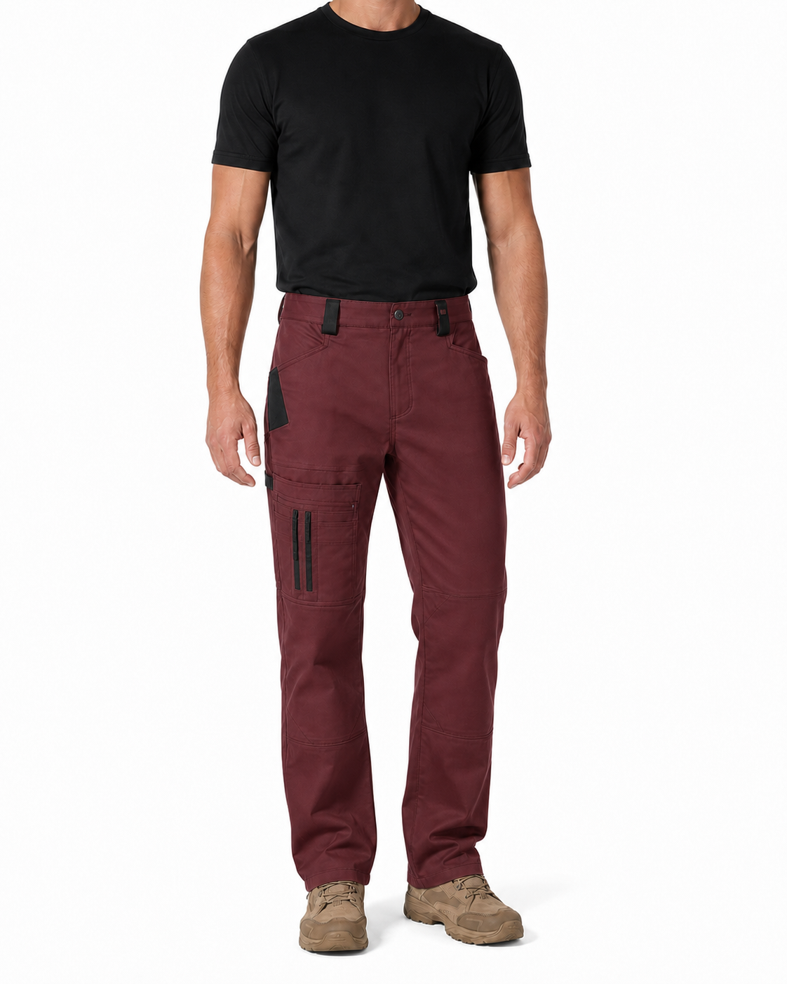 Burgundy men's tool-pocket work pants