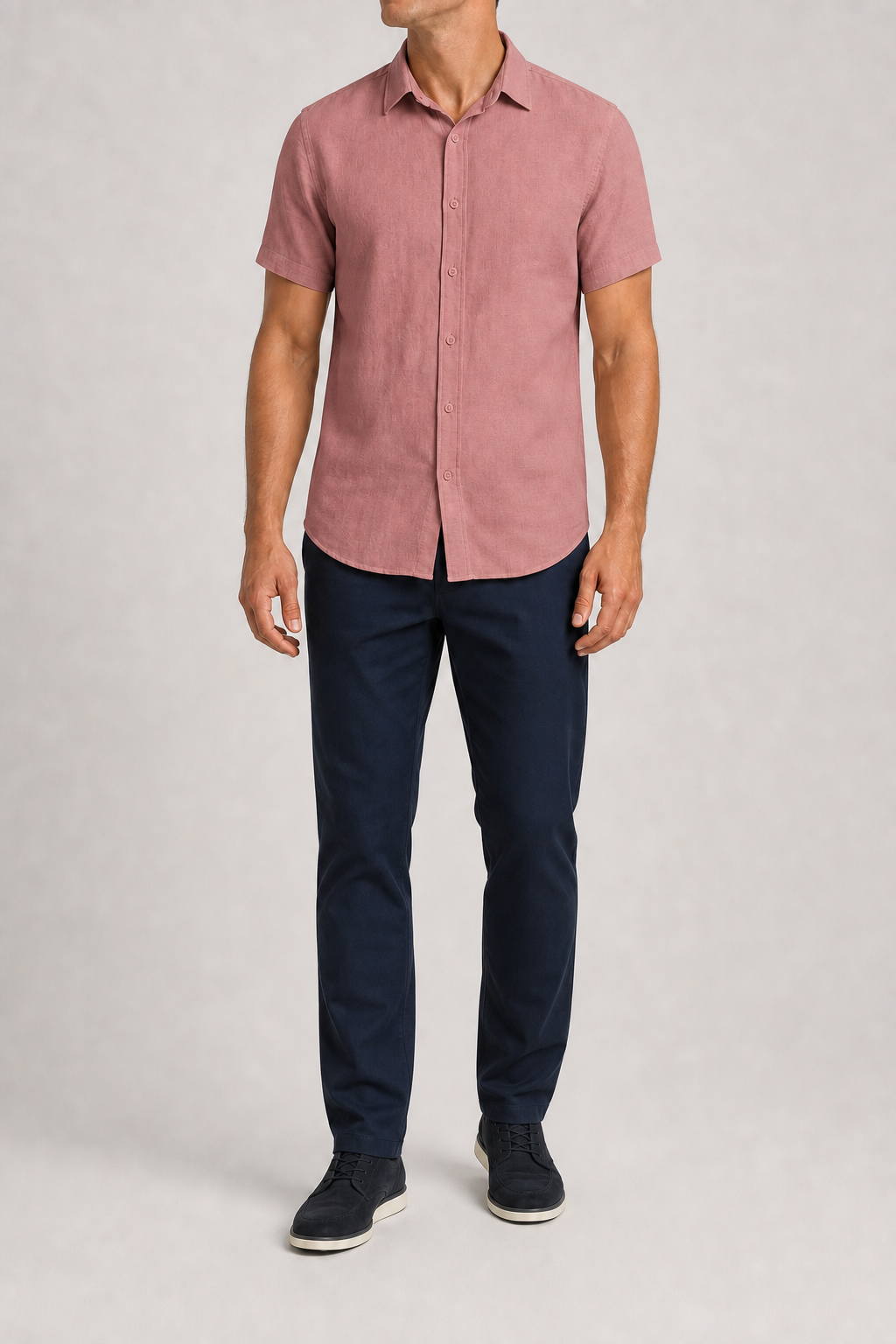 Men's dusty rose short-sleeve linen-viscose shirt