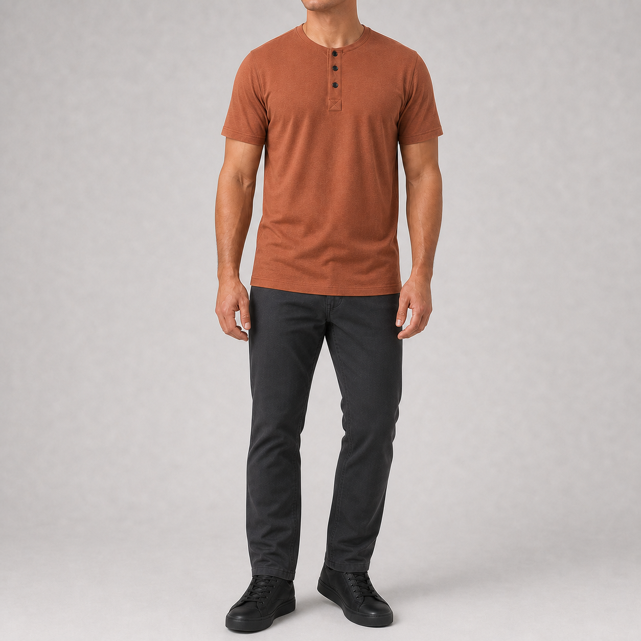 Men's rust textured short sleeve Henley