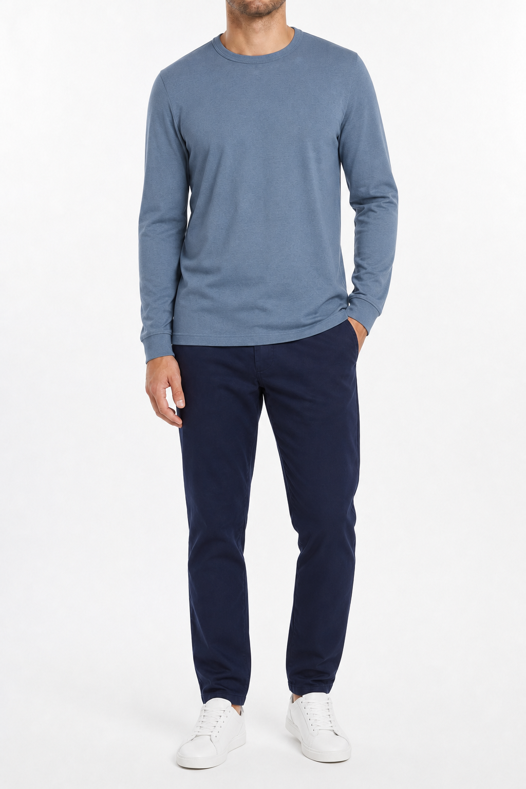 Slate blue men's long-sleeve crew-neck T-shirt
