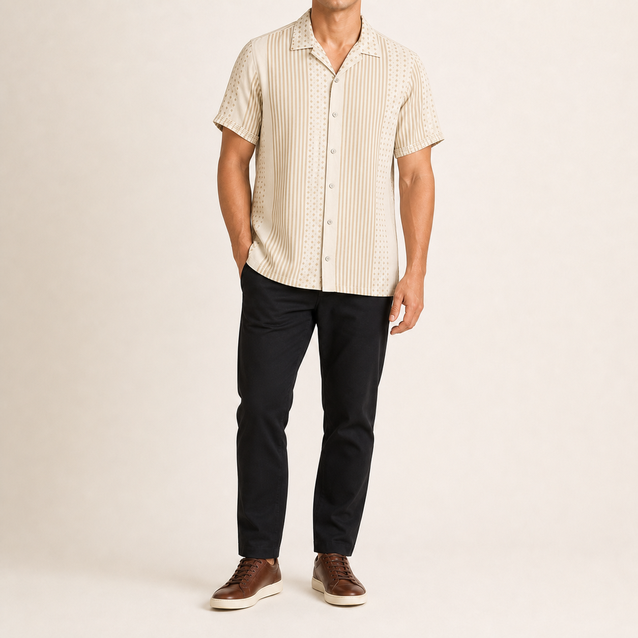 Ivory stripe short-sleeve shirt