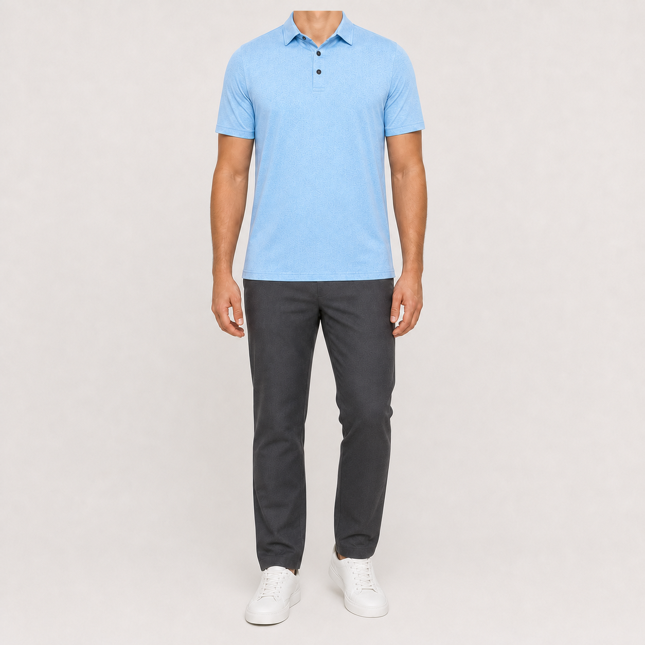 Sky blue men's heather-texture polo