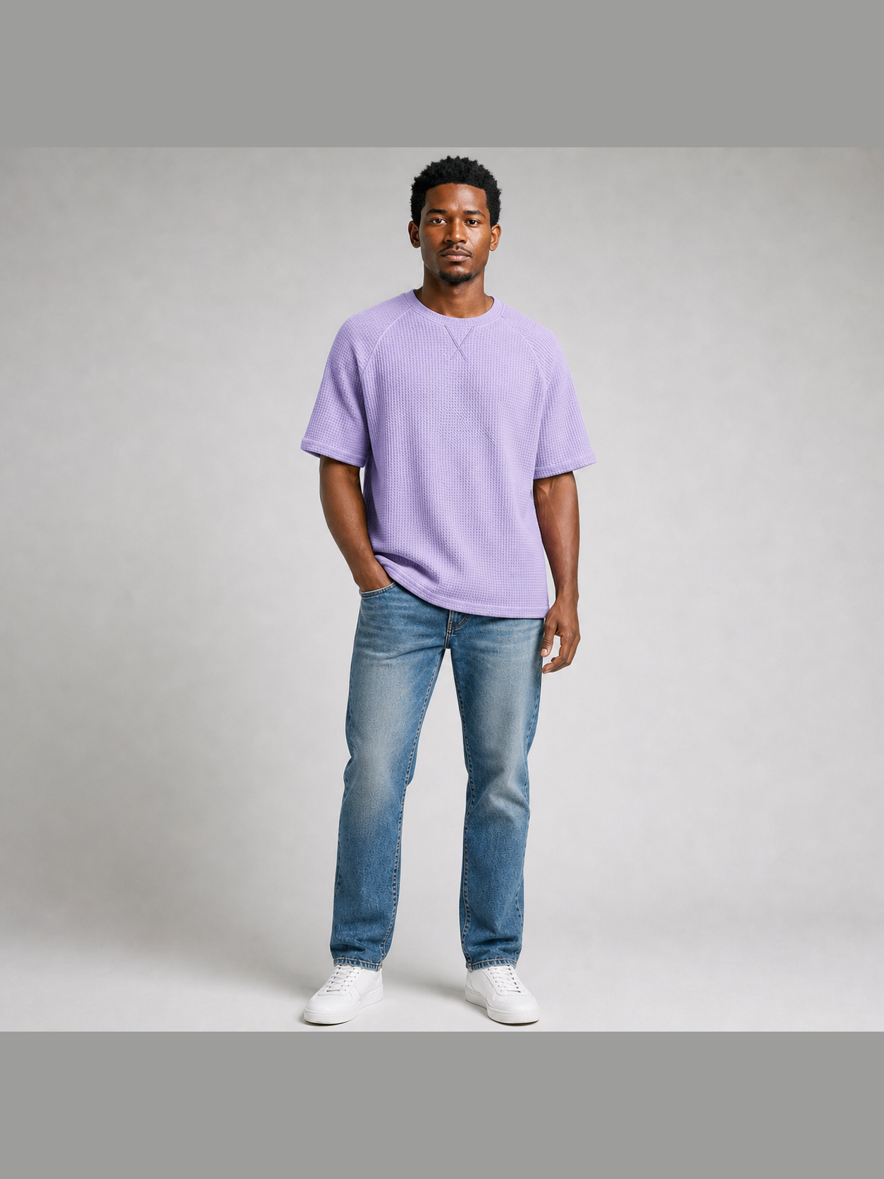 Men's waffle raglan T-shirt in soft lavender