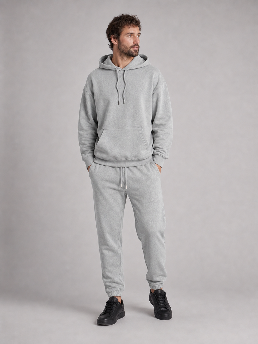 Men's hoodie and jogger set in light heather gray