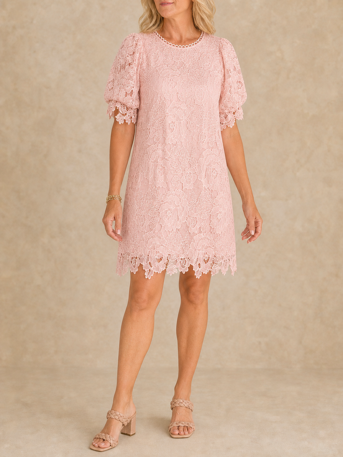 Women's soft blush floral lace shift dress