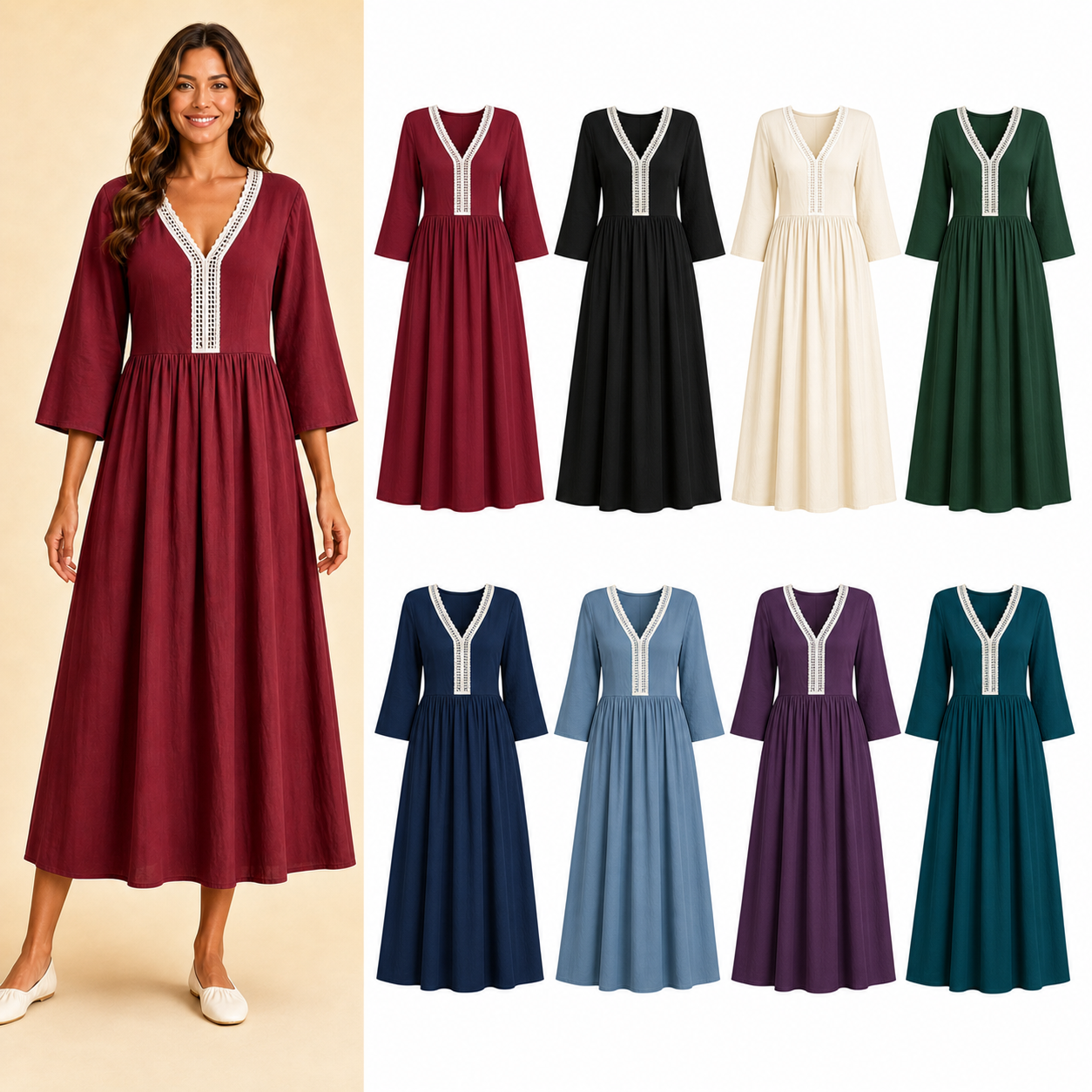 Women's contrast-lace bell-sleeve dress mixed eight pack